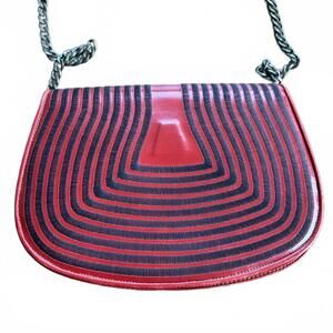Jay Herbert New‎ York Red and Black Patterned Handbag with Chain Strap
